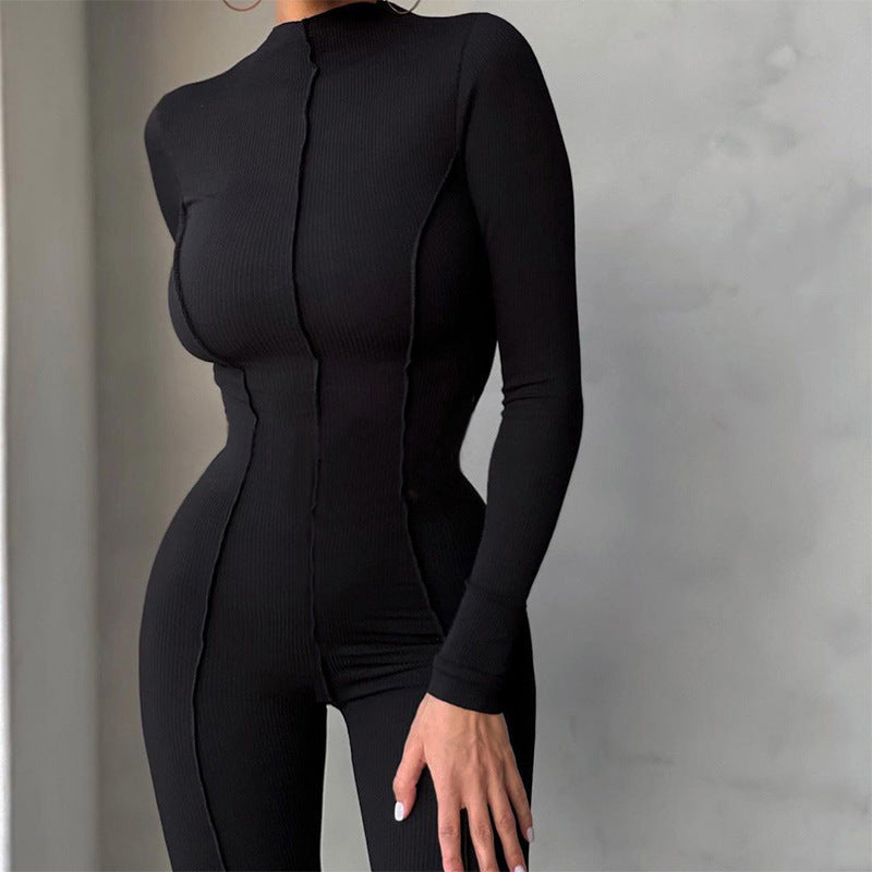 Amazon AliExpress cross-border foreign trade hot jumpsuits, European and American style slim long-sleeved round neck high-elastic women's jumpsuit