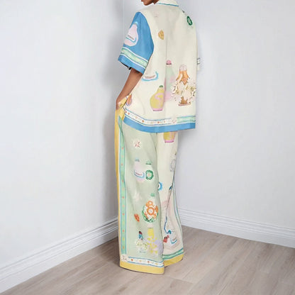 European and American cross-border 2025 independent station AliExpress fashion personality graffiti print color-blocking vacation leisure tether set