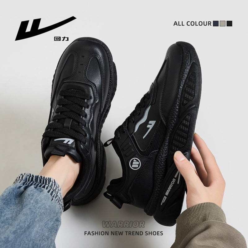 Pull-back solid leather platform shoes low top calm autumn black shoes easy to put on and take off breathable sneakers men's wholesale