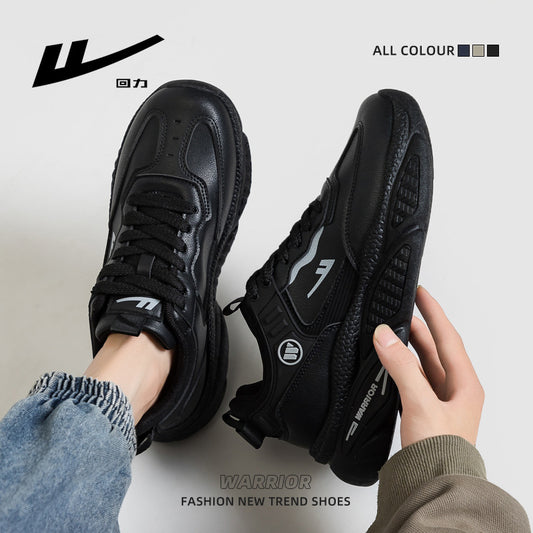 Pull-back solid leather platform shoes low top calm autumn black shoes easy to put on and take off breathable sneakers men's wholesale