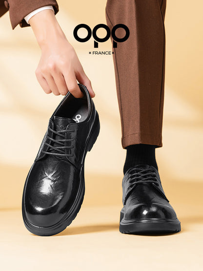 OPP leather shoes spring British black versatile wedding business casual formal pleated thick sole leather derby shoes for men