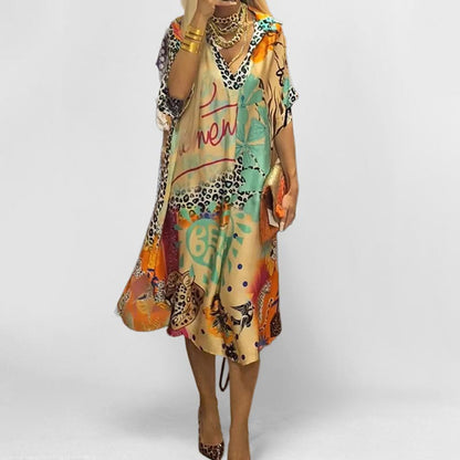 2026 Spring New Amazon Independent Station Hot Selling European and American Casual Leopard Print Colored Print Deep V Dress