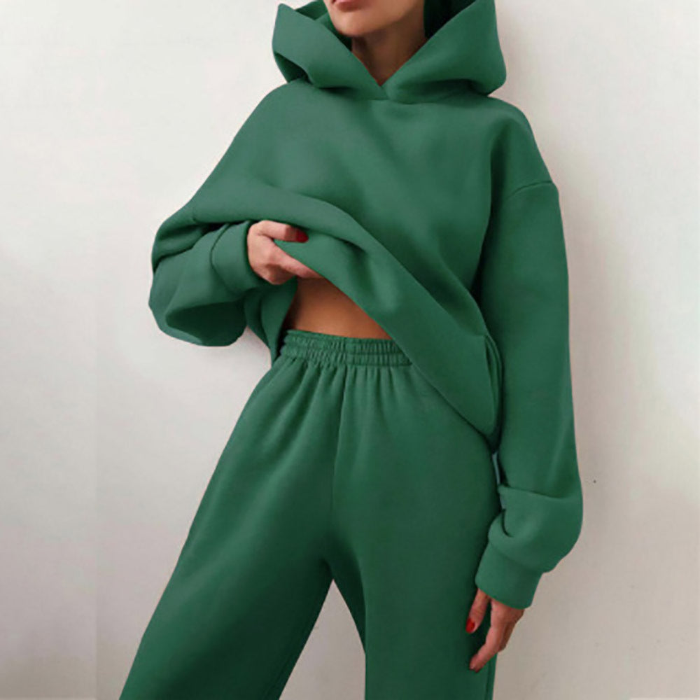 2026 spring new cross-border European and American clothing solid color hooded sweatshirt trousers street fashion casual two-piece set
