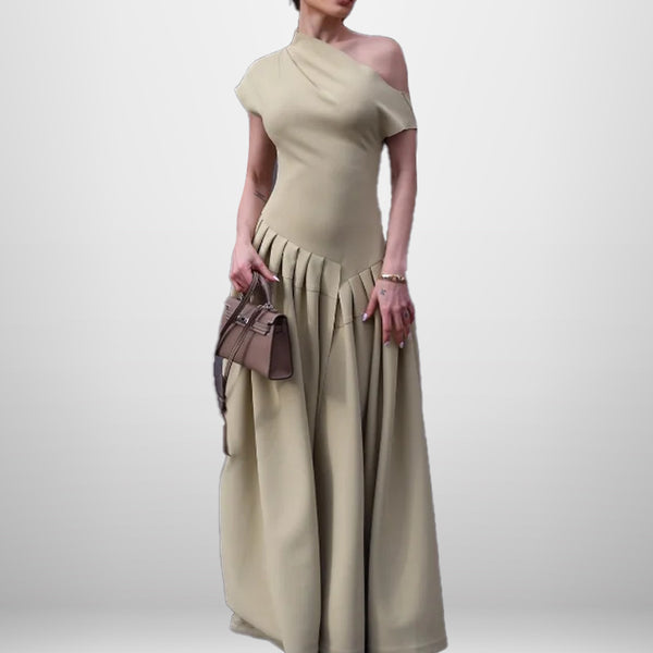 In the spring of 2025, the new Amazon cross-border foreign trade fashion temperament diagonal neckline slim slim long dress