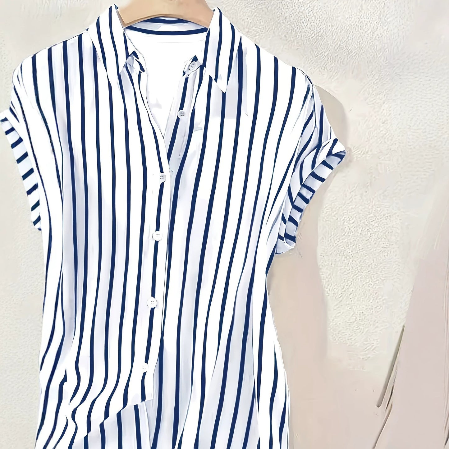 2026 EBAY Amazon WSIH Hot Summer New Drop Sleeve Buttoned Striped Women's Shirt