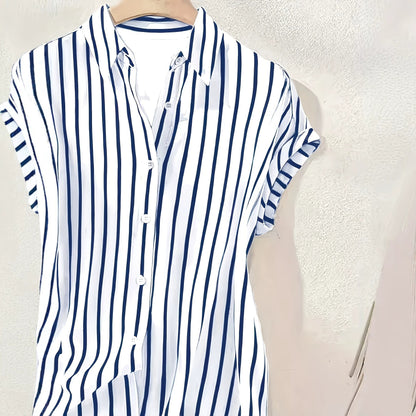 2026 EBAY Amazon WSIH Hot Summer New Drop Sleeve Buttoned Striped Women's Shirt