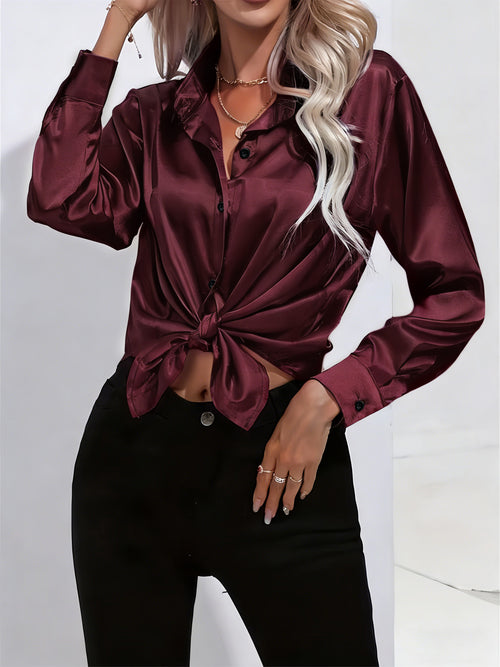 Amazon women's shiny color sponge shirt, elegant and elegant for commuting, suitable for cross-border wear in spring and autumn