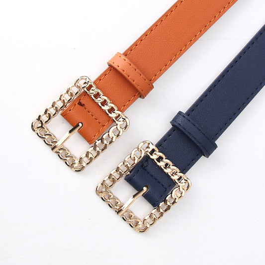In stock Korean version of fashion hollow square buckle decorative belt student versatile trouser belt women's trend belt manufacturer batch