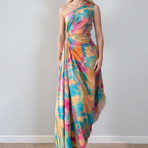 2025 summer new cross-border Amazon European and American fashion elegant and sexy royal sister style slim printed dress