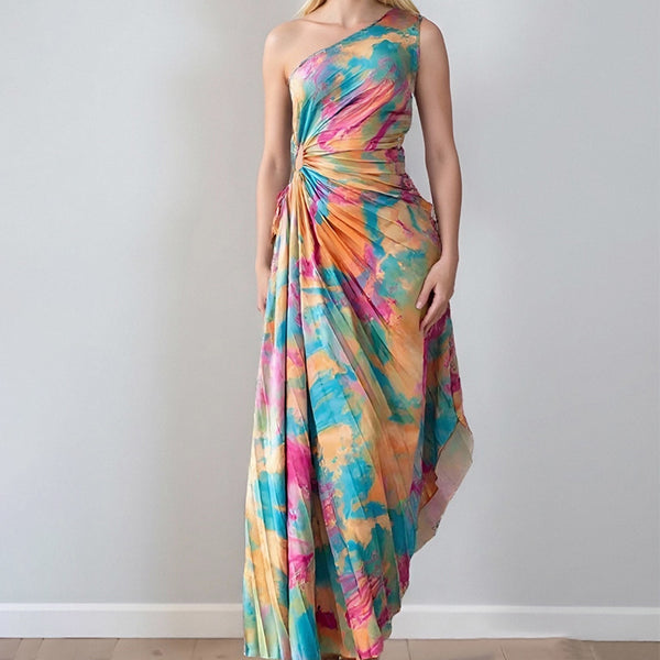 2025 summer new cross-border Amazon European and American fashion elegant and sexy royal sister style slim printed dress
