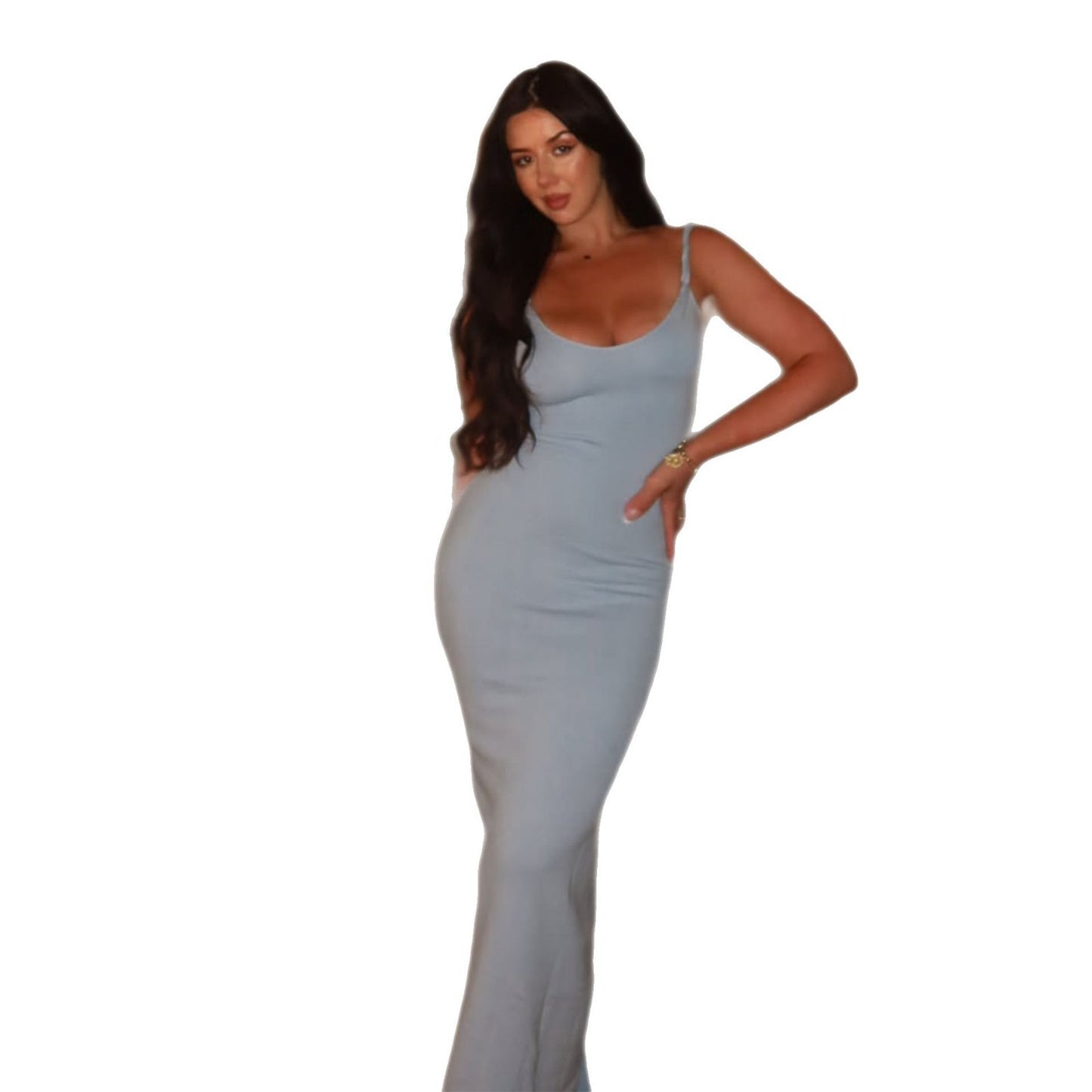 Amazon European and American women's clothing 2025 spring/summer new solid color sexy V-neck backless slim hip slip dress