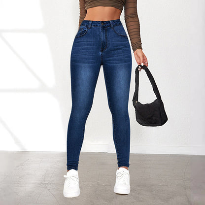 2025 cross-border Amazon independent station autumn hot girl skinny jeans women's street high-waisted stretch small-leg pants