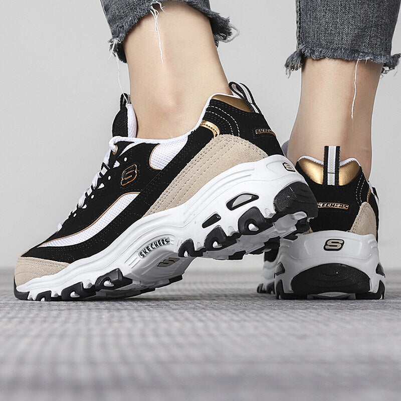 Skechers black and white gold panda shoes couple sneakers men's autumn retro height increase daddy shoes women's 66666228