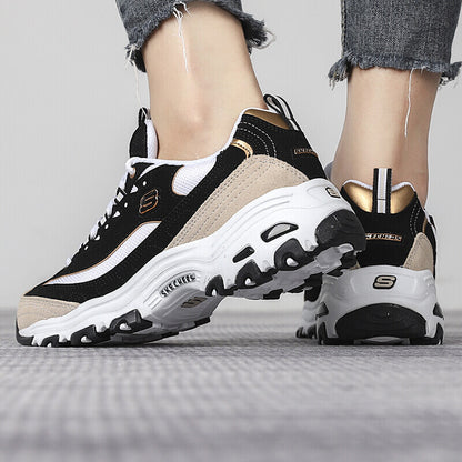 Skechers black and white gold panda shoes couple sneakers men's autumn retro height increase daddy shoes women's 66666228