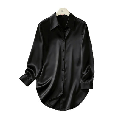 2026 AliExpress European and American Cross-border Bestseller: Four-season fashionable minimalist irregular long-sleeve shirt satin shirt