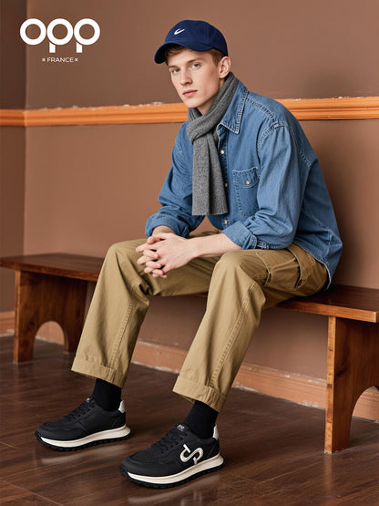 OPP men's shoes spring versatile leather Forrest Gump shoes 2026 new top-layer cowhide outdoor sports running casual shoes