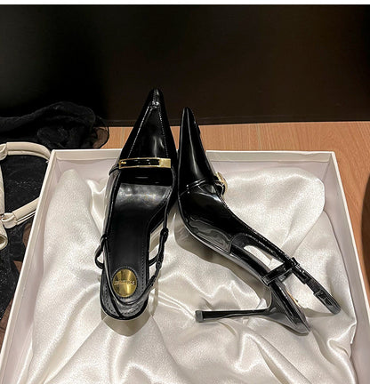 WO pointed stiletto heels for spring and summer 2026, new temperament, patent leather sexy toe wrapped heel sandals