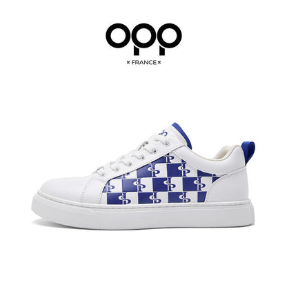 OPP men's shoes spring checkerboard plaid popular light luxury leather low-top lightweight and versatile casual sports shoes for men