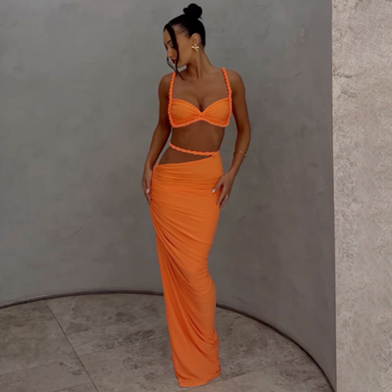 Cross-border wholesale 2025 new women's style European and American style sexy bikini suspender slim fit hip skirt set for women