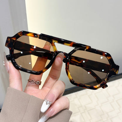Polygonal dual-beam sunglasses for men, new European and American high-end sunglasses, UV-blocking fashion sunglasses for women
