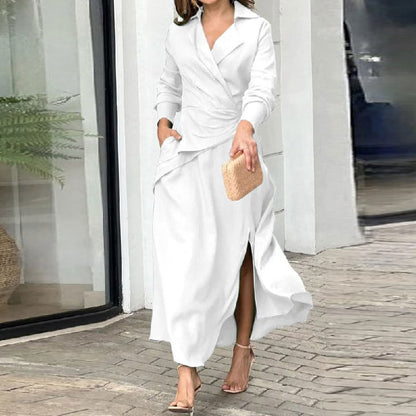 2026 spring European and American new temperament elegant casual temperament long solid color long sleeve long skirt dress