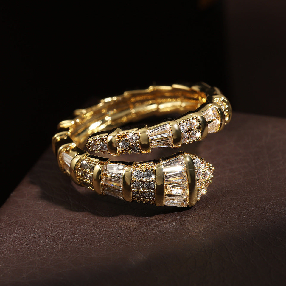 Cross-border new micro-inlaid zircon snake bracelet light luxury full diamond snake bone ring spring opening fashion women's ring hand ornament