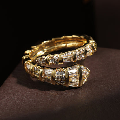Cross-border new micro-inlaid zircon snake bracelet light luxury full diamond snake bone ring spring opening fashion women's ring hand ornament