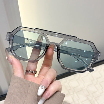 Polygonal dual-beam sunglasses for men, new European and American high-end sunglasses, UV-blocking fashion sunglasses for women