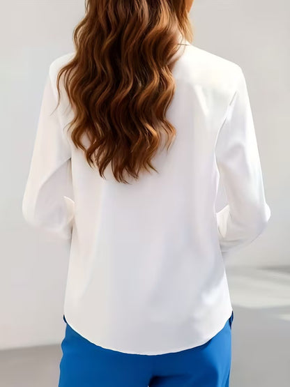 European and American elegant women's cross-border four-season cross-border pocket loose long-sleeve lapel shirt top