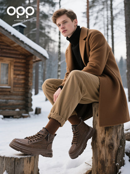 OPP men's shoes, winter fleece warmth, high-top cotton shoes, fashionable hiking boots, outdoor martin boots, snow boots, cargo boots
