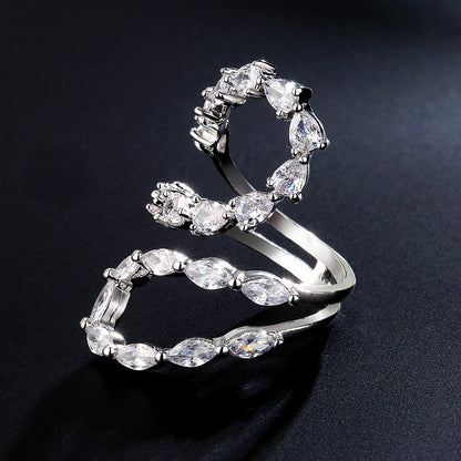 Real gold electroplating diamond setting sugar opening ring light luxury high-end index ring fashion versatile commuter hand jewelry wholesale
