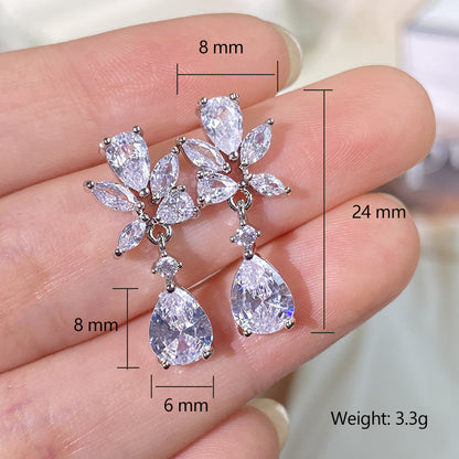 European and American exquisite creative waterdrop petal earrings for women, high-end design with a subtle design sense of micro-set AAA pearl zircon fashion earrings