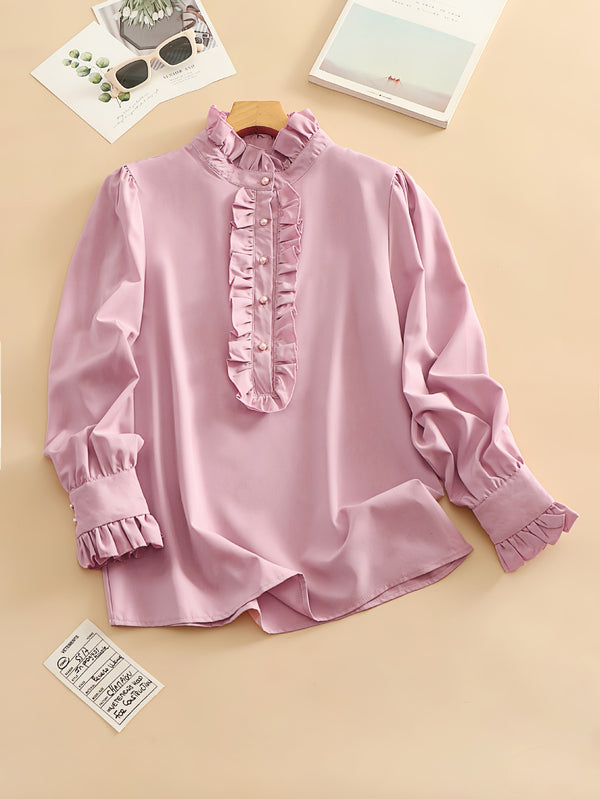 Amazon foreign trade European and American women's clothing wishAliExpress ebay shirt ruffles are versatile and elegant business fashion lining