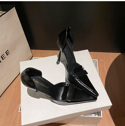 Poplar forest small square toe brown high heels women's stiletto heels 2026 new temperament side hollow single shoes women's shoes high heel sandals