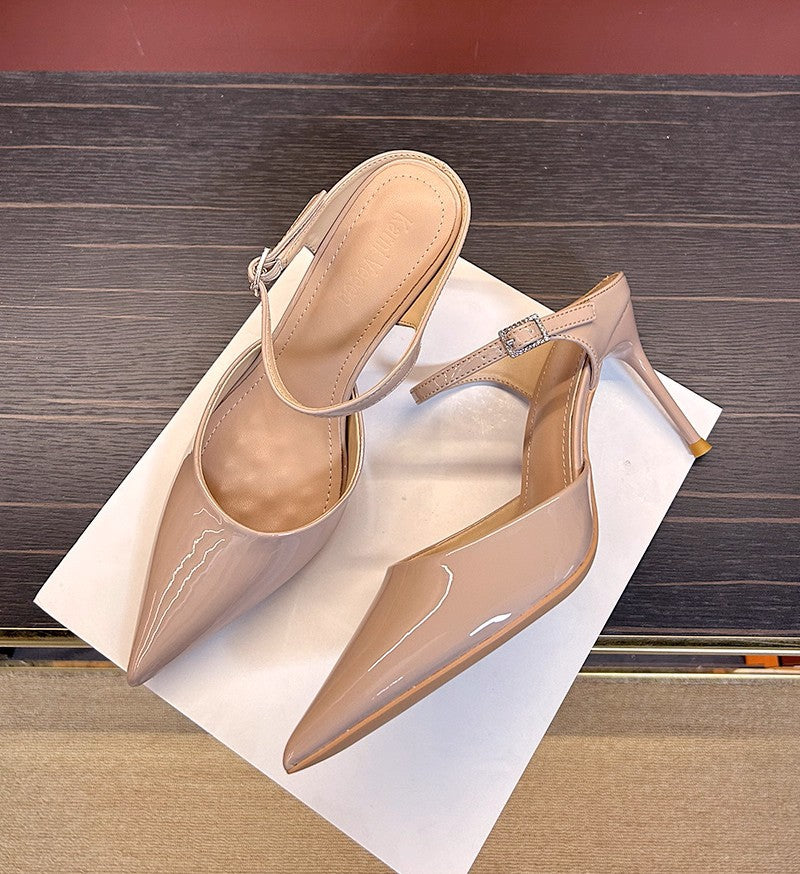 2026 autumn new pointed diamond belt high heels with stiletto heels female royal sister temperament wear sexy toe toe cool half slippers