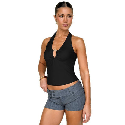 Comércio exterior 2025 verão novo transfronteiriço roupas femininas sexy top frente única costas nuas com amarração e alças finas