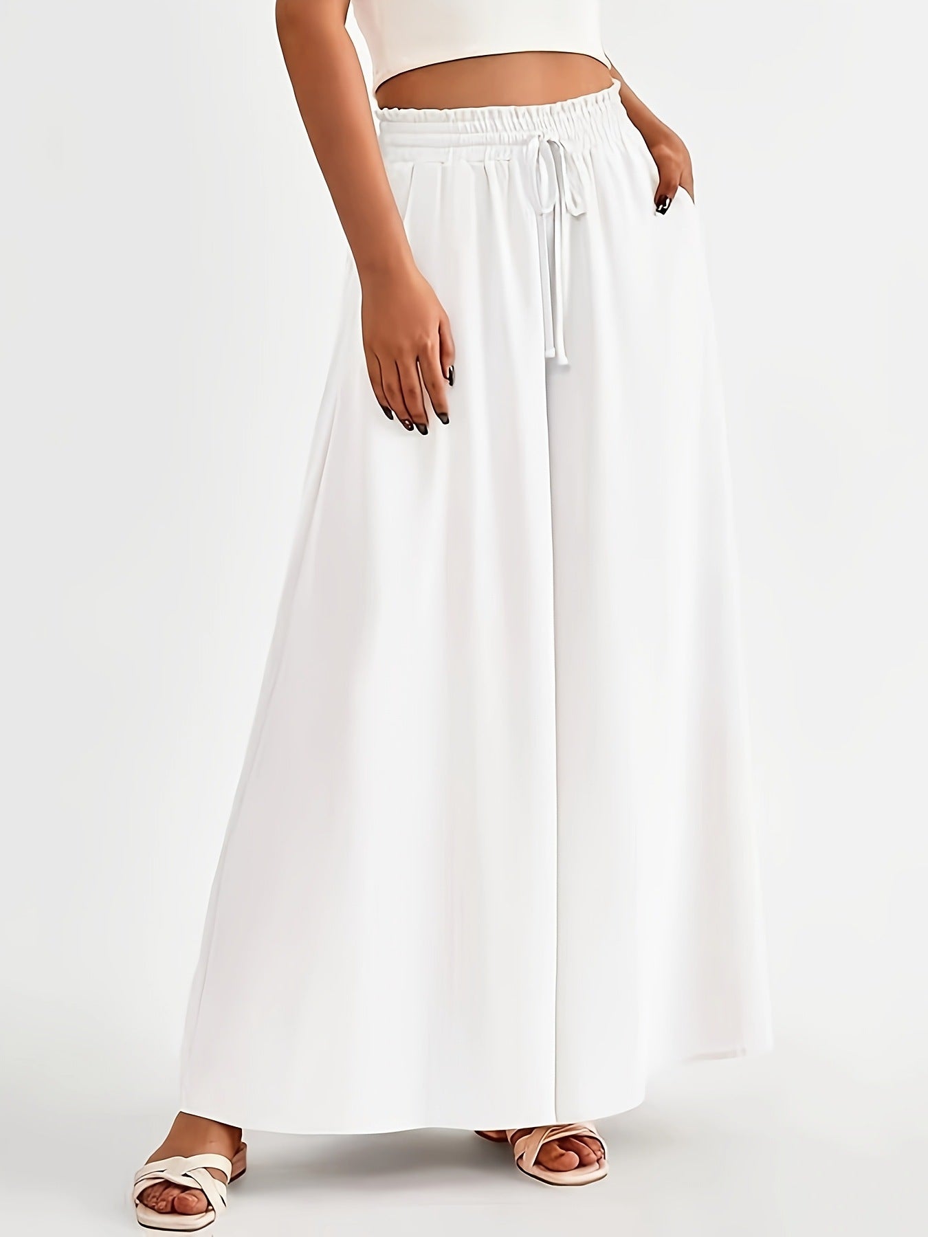 European and American cross-border independent station women's new solid loose plain casual elastic wide-leg flared pants