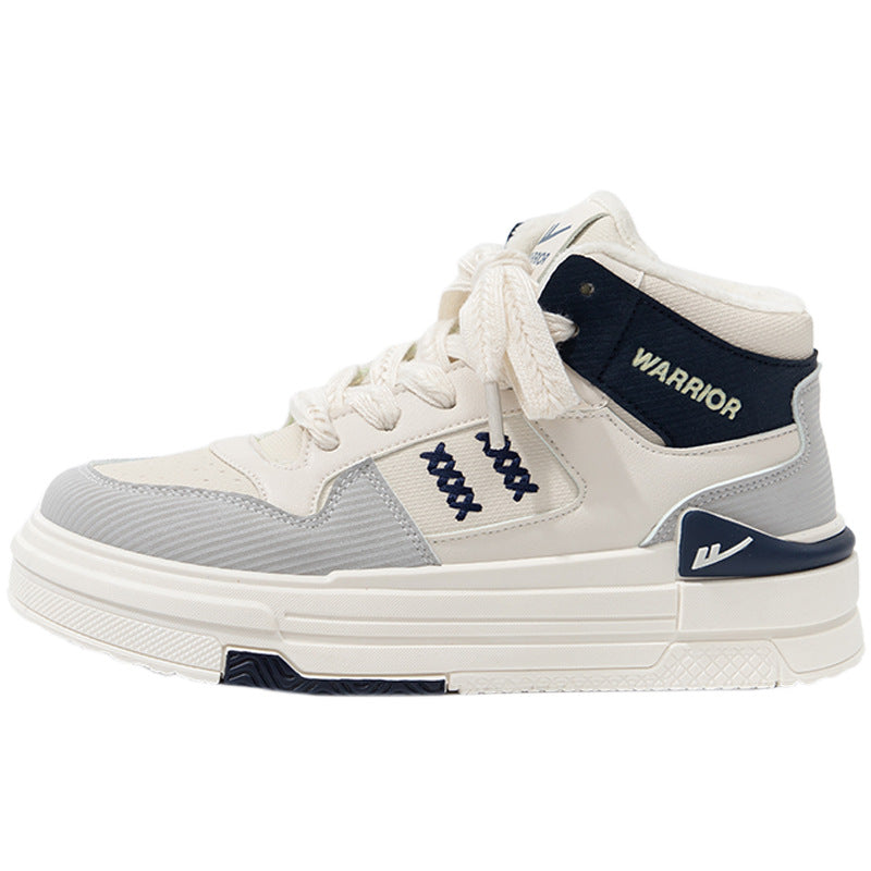 Pull-back color-blocking high-top platform shoes, American preppy style, high-value board shoes, women's leg-length design casual shoes