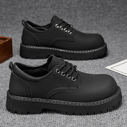 2026 Spring/Summer New Men's Shoes: British Casual Men's Shoes, High-End Thick-Soled Height-Increasing Black Men's Big Head Shoes
