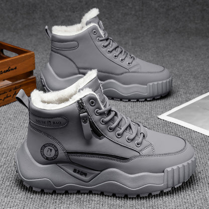 2025 Autumn/Winter New Men's Winter Thick-Soled Men's Shoes, Fleece-Lined Thickened Warm Cotton Shoes, Northeast Cold-Resistant Mid-Top Men's Boots