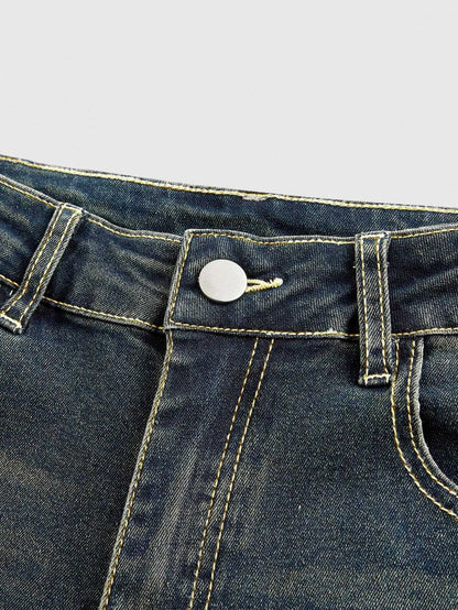 [Cross-border explosive] slightly spicy embroidery jeans elastic slim women's jeans blue