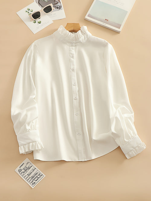 2026 New Cross-border European and American Ruffled Shirt Collar Long Sleeve Shirt Spring/Summer Versatile Casual Business Underwear European and American Cross-border Shirt