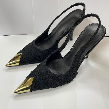 2026 High Heels Women's Stiletto Rose Metal Pointed Toe Park Chaeyoung Sandals Singles Shoes Spring Black Metal Buckle Straps