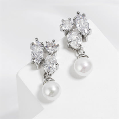 RAKOL cross-border bestselling pearl stud earrings, niche high-end earrings, simple and elegant earrings, AAA zircon earrings for women