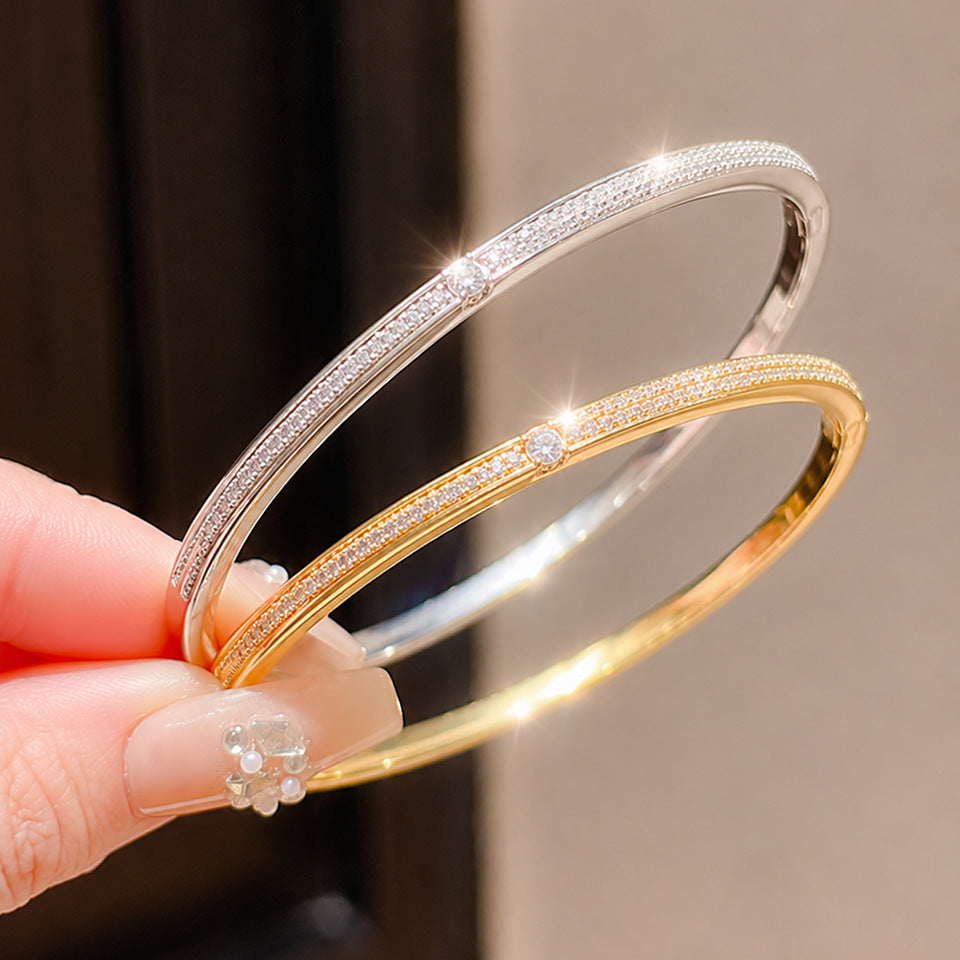 European and American cross-border copper gold-plated silver bracelets, single-row diamond thin bracelets, light luxury style daily accessories, temu hot-selling wholesale