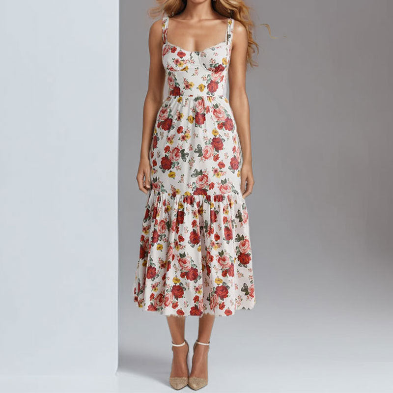 Cross-border Europe and the United States 2026 new Amazon women's temperament sexy printed backless pressed pleated sleeveless slip dress