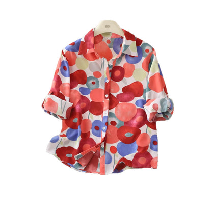 Women's floral printed shirt Amazon bestseller, elegant and fashionable long-sleeve hot-selling floral bold top
