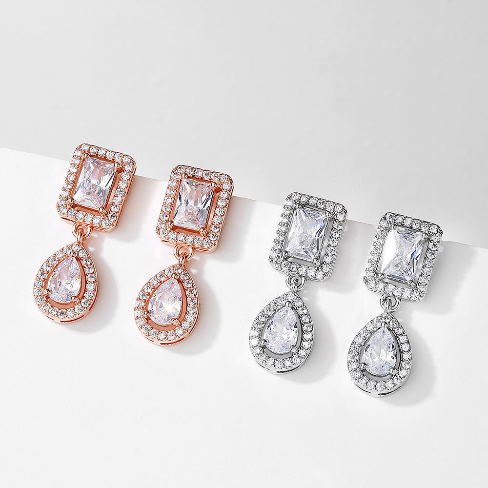 RAKOL European and American classic vintage light luxury geometric square earrings for women, exquisite and exquisite micro-inlaid waterdrop zircon earrings