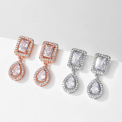 RAKOL European and American classic vintage light luxury geometric square earrings for women, exquisite and exquisite micro-inlaid waterdrop zircon earrings
