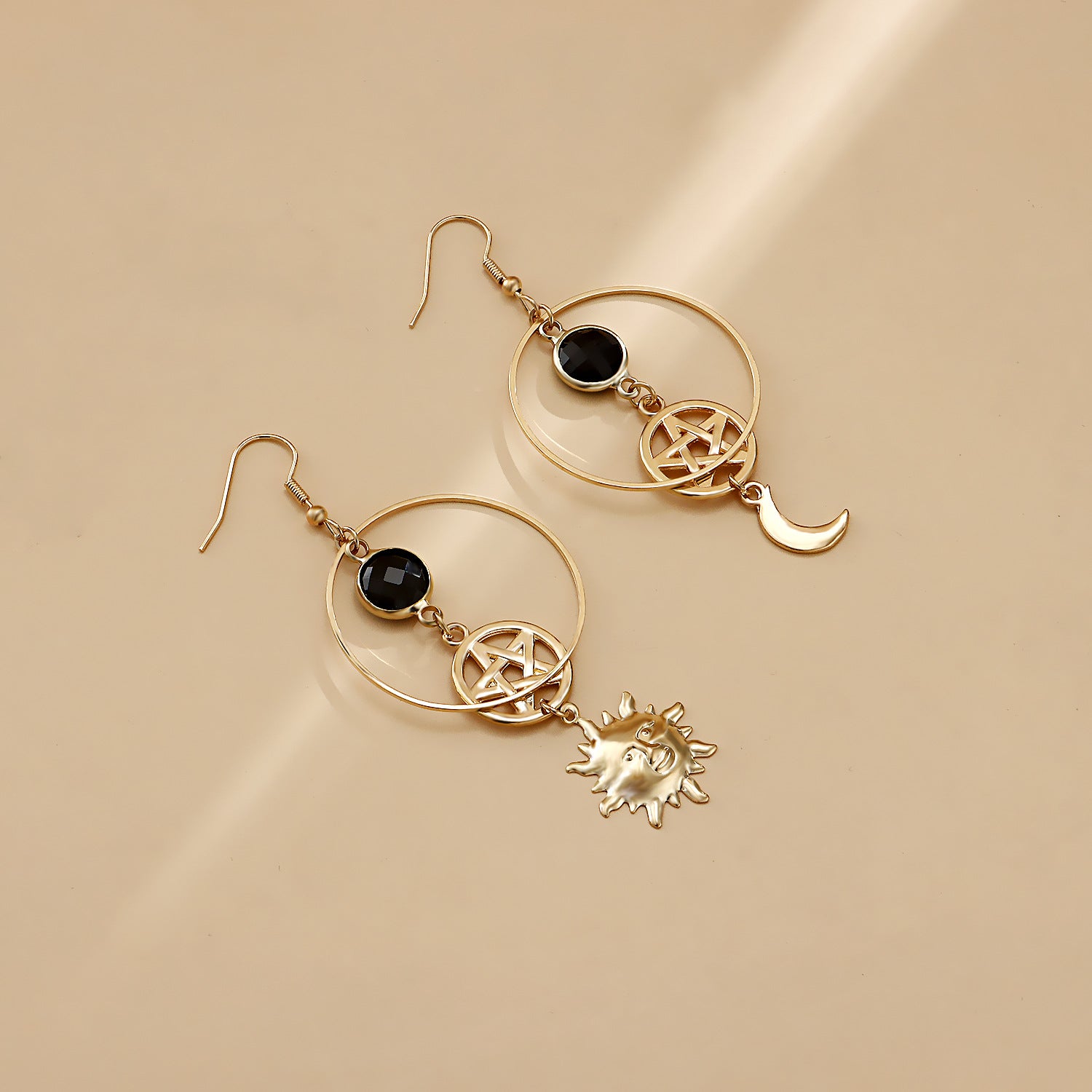 European and American cross-border jewelry, geometric rings, sun stars, crescent earrings, simple ins, girly, fairy, and versatile earrings